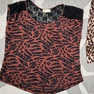 Treebarn brown & black cropped top w/ lace